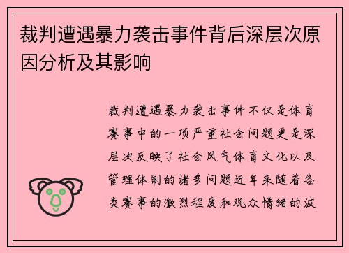 裁判遭遇暴力袭击事件背后深层次原因分析及其影响